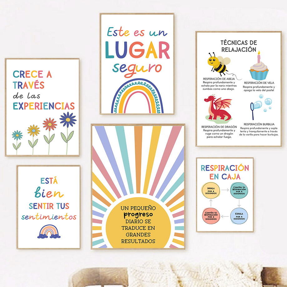 Kids Education Picture - Spanish Education Motto Rainbow Sunshine Wall