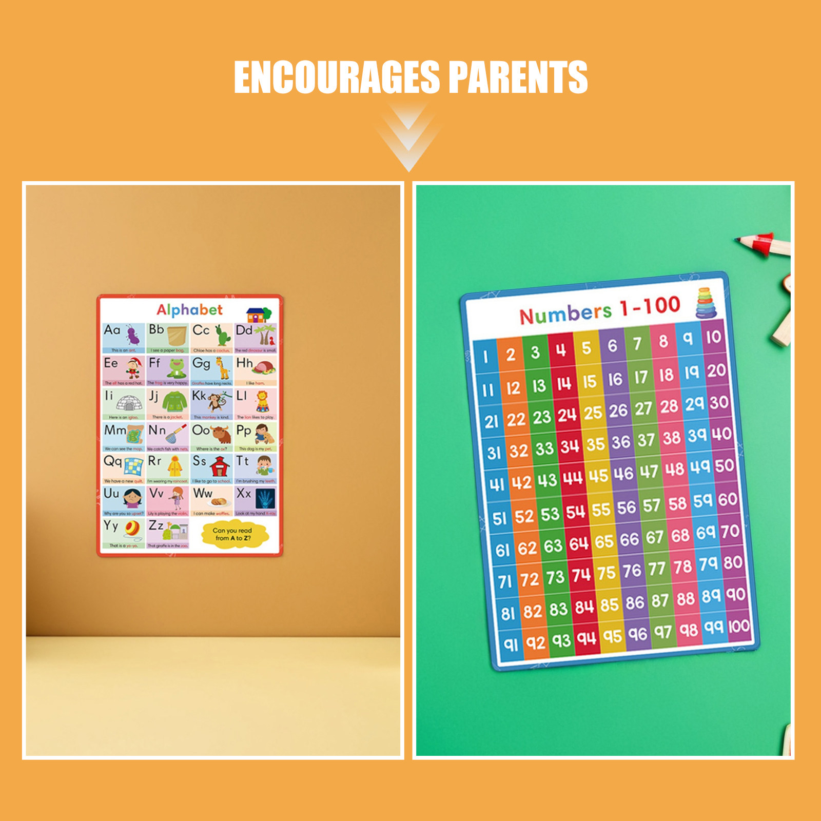 2Pcs Alphabet Number Poster Se - Kids Education Wallpaper ulasan dan harga