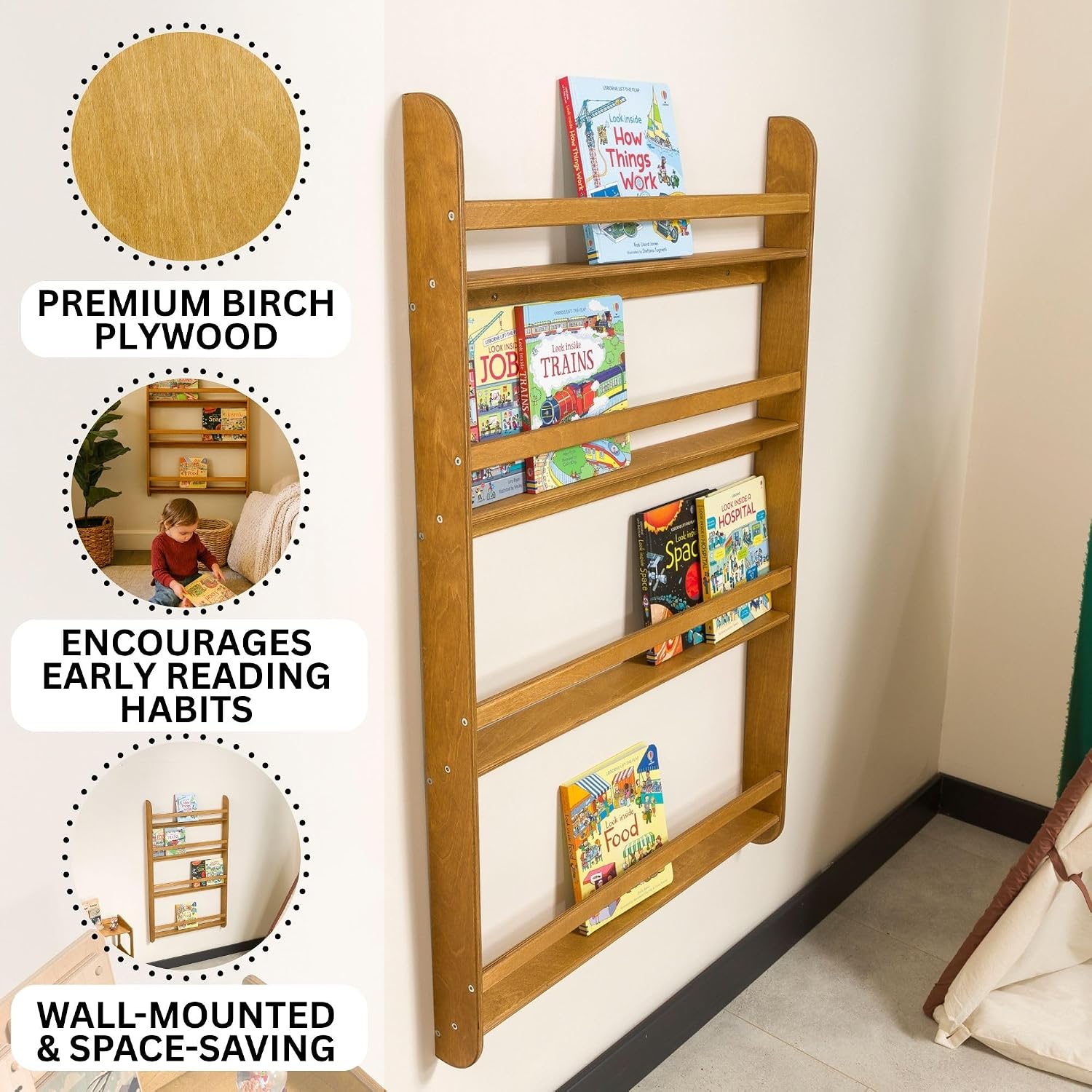 Montessori Wall Bookshelf Todd - Montessori Shelf Toy ulasan dan harga